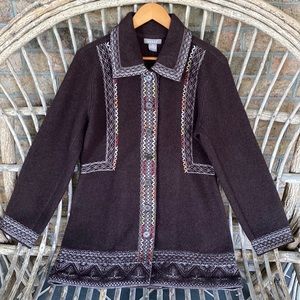 Kenar Embroidered Brown 100% Wool Coat/Women's Size Medium